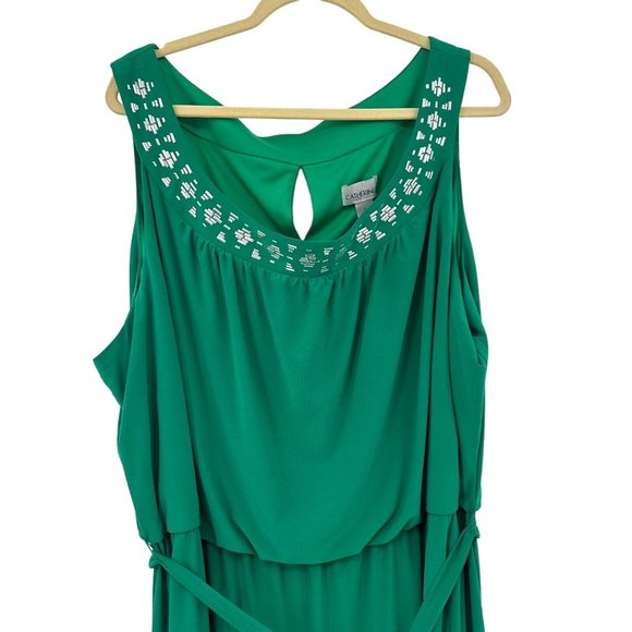 Catherines Size 3X Sleeveless Stretchy Hi Lo Hem Dress Green Silver Studs MIDI - Picture 3 of 12